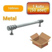50 Adet Halka Boru Çizgili Kroma Beyaz Metal Mobilya Kulpu Seti 160mm - 1