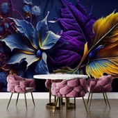3 Boyutlu Mor Çiçek Temalı Duvar Kağıdı thumbnail 5