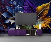 3 Boyutlu Mor Çiçek Temalı Duvar Kağıdı thumbnail 10