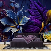 3 Boyutlu Mor Çiçek Temalı Duvar Kağıdı thumbnail 2