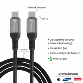 PD60CC 60W Örgülü Type-C To Type-C Hızlı Data/Şarj Kablosu 1.5 Metre (Priente Türkiye Garantili) - 2