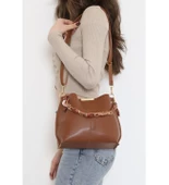 Koyu Yeşil Fular Detay Deri Çanta Kahve thumbnail 2