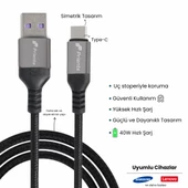 PD40CA 40W Örgülü Type-C To USB-A Hızlı Data/Şarj Kablosu 1.5 Metre (Priente Türkiye Garantili) - 3