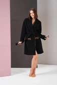 Pjs 26007 Kadın Polar Leopar Desenli Kuşaklı Sabahlık - 2