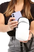 Beyaz Iki Gözlü Fermuarlı Ayarlanabilir Askılı Telefonluk Omuz Çantası thumbnail 3