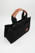 ToteBag Kadın Siyah Kanvas Kumaş Ön Cepli Tote Bag El Ve Omuz Çantası thumbnail 4