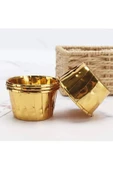 YASİMA Gold AltınSarı Parlak Metalize 12'li Fırına Girebilen Muffin Cupcake Kek Kalıbı Kabı Kapsülü - 3