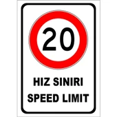 Türkçe İngilizce Hız Sınırı 20 km İşareti Levhası Etiketi Sembolü PF1769-V-E-N-A5 - 1