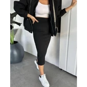 RYSE Mevsim Kaşe Fermuarlı Ceket Etek Takım Kaşmir Ceket Etekli İkili Takım Kaşe Bomber Ceket-Etek Takım - 1