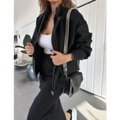 RYSE Mevsim Kaşe Fermuarlı Ceket Etek Takım Kaşmir Ceket Etekli İkili Takım Kaşe Bomber Ceket-Etek Takım - 2