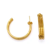 Çelik Halak Küpe Kadın Altın Kaplama Çizgili Model UNK-800 thumbnail 1