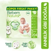 Bebem Natural Bebek Bezi 3 Beden Midi Süper Fırsat Paketi 204 Adet - 1