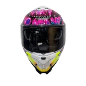 Sway 865 Butterfly Full Face Güneş Gözlüklü Kapalı Bayan Motosiklet Kaskı M Beden Pembe Mavi - 9