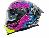 Sway 865 Butterfly Full Face Güneş Gözlüklü Kapalı Bayan Motosiklet Kaskı M Beden Pembe Mavi - 1