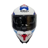 Sway 865 Titan Full Face Güneş Gözlüklü Kapalı Motosiklet Kaskı XL Beden White Blue Red thumbnail 8