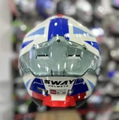 Sway 865 Titan Full Face Güneş Gözlüklü Kapalı Motosiklet Kaskı XL Beden White Blue Red thumbnail 3