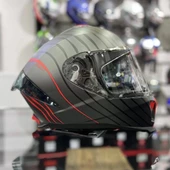 Sway 865 Space Full Face Güneş Gözlüklü Kapalı Motosiklet Kaskı XL Beden Black Red thumbnail 1