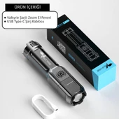 Valkyrie Şarjlı Ultra Güç El Feneri  Zoom 3 Mod Type-C Uzun Kullanım Suya Dayanıklı - 5