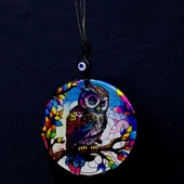 Dalda Baykuş Desenli 12 Cm Füzyon Cam Duvar Süsü - 6