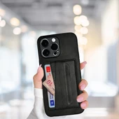 İPHONE 14 PRO KARTLIKLI STANDLI  LÜX DERİ KILIF SİYAH - 1