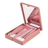 5 Parça Mini Makyaj Fırçası Seti Aynalı ve Çantalı Set - 6