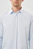 Koyu Mavi Uzun Kol Düz Bez Ayağı Sert Yaka Cepsiz Esnek Classic Slim Fit Gömlek 1004245223_300 - 4
