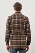 Haki Yünlü Ekose Desen Yumuşak Yaka Cepsiz Uzun Kol Casual Comfort Fit Gömlek 1004245227 thumbnail 5