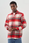 Koyu Kırmızı Yünlü Ekose Desen Yumuşak Yaka Cepsiz Uzun Kol Casual Comfort Fit Gömlek 1004245227 thumbnail 3