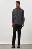 Siyah Uzun Kol Baskılı Bez Ayağı Sert Yaka Cepli Pamuklu Classic Comfort Fit Gömlek 1004245214 thumbnail 2