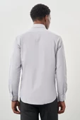 Gri Uzun Kol Armürlü Sert Yaka Cepsiz Pamuklu Classic Slim Fit Gömlek 1004245226 thumbnail 5