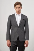 Koyu Antrasit Kazayağı Desen Mono Yaka 6 Drop Slim Fit Classic Ceket 1002245106 thumbnail 4