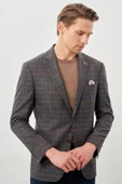 Füme Ekose Desen Bez Ayağı Mono Yaka Tam Astar Esnek 6 Drop Slim Fit Classic Ceket 1002245160 thumbnail 3