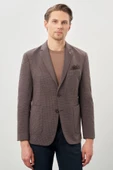 Koyu Kahverengi Kazayağı Desen Örme Mono Yaka 2 Düğme 6 Drop Slim Fit Classic Ceket 1002245166_400 thumbnail 1