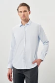 Koyu Mavi Uzun Kol Düz Bez Ayağı Sert Yaka Cepsiz Esnek Classic Slim Fit Gömlek 1004245223_300 - 3