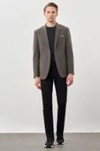 Koyu Bej Desenli Örme Mono Yaka Tam Astar Esnek 6 Drop Comfort Fit Casual Ceket 1002245163 - 2