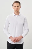 Beyaz Uzun Kollu Sert Yaka Cepsiz Pamuklu Likralı Klasik Slim Fit Dar Kesim Gömlek 1004245234 thumbnail 1