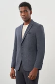 Lacivert Desenli Örme Mono Yaka Astarsız Esnek 6 Drop Slim Fit Casual Ceket 1002245161 - 1