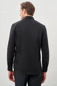 Siyah Uzun Kol Düz Bez Ayağı Yarım İtalyan Yaka Cepsiz Pamuklu Classic Slim Fit Gömlek 1004245268 thumbnail 5