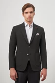 Siyah Gofreli Mono Yaka 6 Drop Slim Fit Classic Ceket 1002245158 - 5