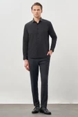 Siyah Uzun Kol Düz Bez Ayağı Yarım İtalyan Yaka Cepsiz Pamuklu Classic Slim Fit Gömlek 1004245268 thumbnail 2