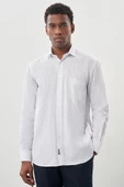 Beyaz Uzun Kol Desen İtalyan Yaka Cepli Pamuklu Classic Comfort Fit Gömlek 1004245185 thumbnail 1