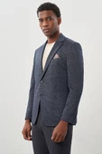 Koyu Lacivert Desenli Örme Mono Yaka Astarsız Esnek 6 Drop Slim Fit Casual Ceket 1002245159 thumbnail 2
