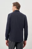 Koyu Lacivert Uzun Kol Düz Yarım İtalyan Yaka Cepsiz Pamuklu Classic Slim Fit Gömlek 1004245268 thumbnail 5