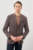 Koyu Kahverengi Kazayağı Desen Örme Mono Yaka 2 Düğme 6 Drop Slim Fit Classic Ceket 1002245166_400 thumbnail 3