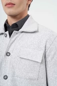 Gri Örme Polo Yaka Jakarlı Desen Yırtmaçsız Astarsız Slim Fit Classic Mont 1007245161 - 4
