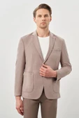 Koyu Vizon Kazayağı Desen Örme Mono Yaka 2 Düğme 6 Drop Slim Fit Classic Ceket 1002245166_405 - 3