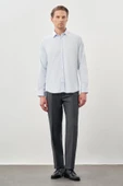 Koyu Mavi Uzun Kol Düz Bez Ayağı Sert Yaka Cepsiz Esnek Classic Slim Fit Gömlek 1004245223_300 - 2