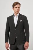 Siyah Gofreli Mono Yaka 6 Drop Slim Fit Classic Ceket 1002245158 - 3