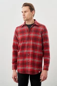 Açık Kırmızı Yünlü Ekose Desen Yumuşak Yaka Cepsiz Uzun Kol Casual Comfort Fit Gömlek 1004245227 - 3