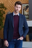 Koyu Lacivert Gofreli Mono Yaka 6 Drop Slim Fit Classic Ceket 1002245158 thumbnail 2